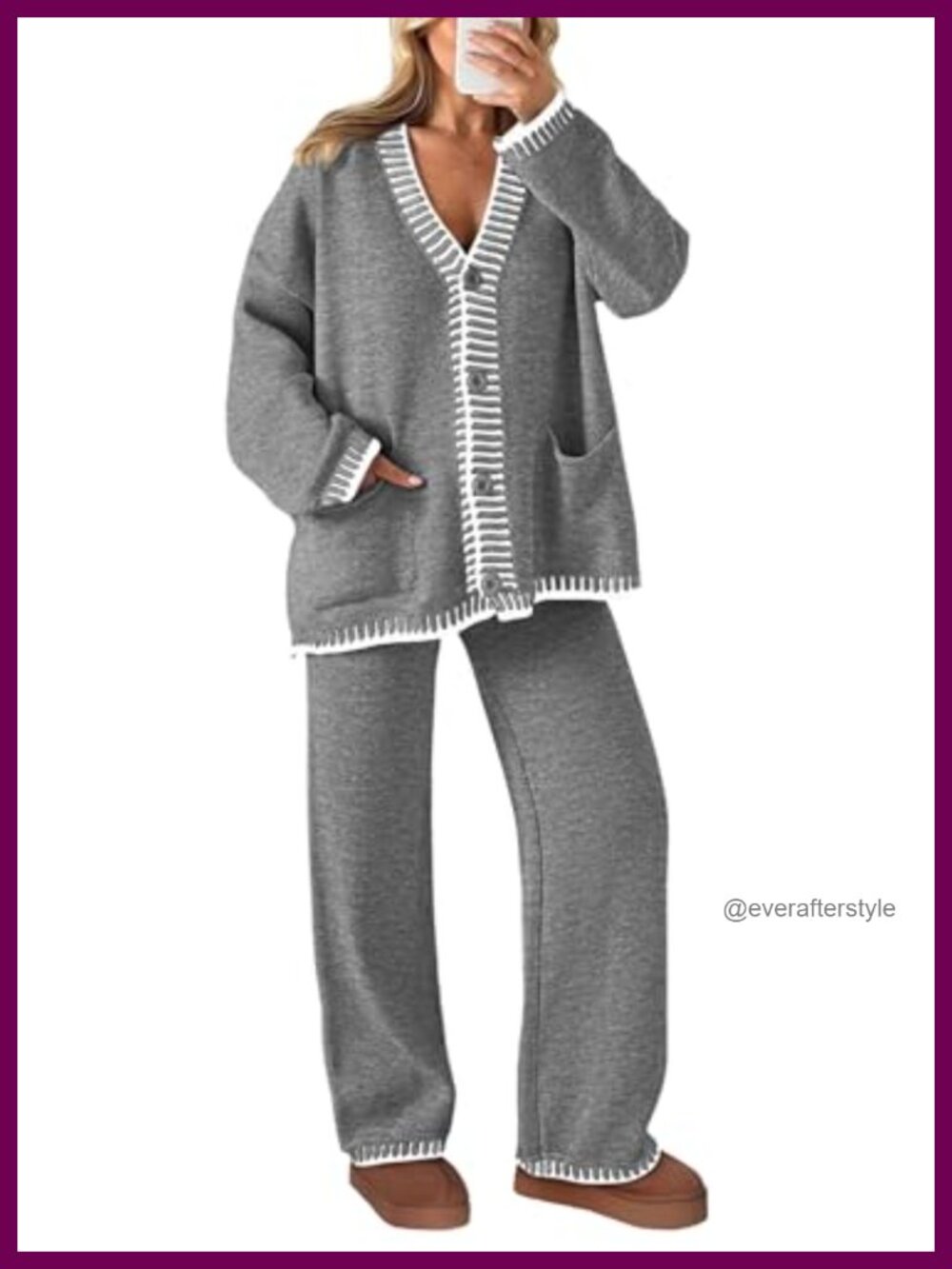 Women's 2 Piece Knit Sweater Lounge Set Button Cardigan Wide Leg Pants